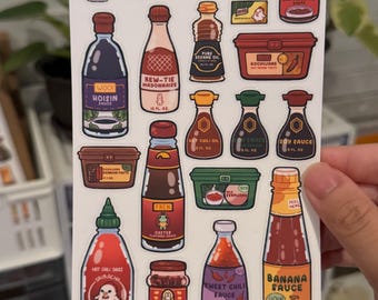 Stickers Sauces Asiatiques - Adorables Condiments, Stickers Cuisine Asiatique | Décoration bujo kawaii, carnets, agendas, papeterie pour scrapbooking