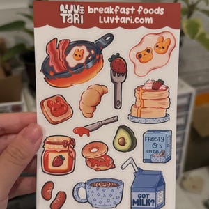 Breakfast Food Sticker Sheet - Cute Bread, Jam, Croissant, Milk, Foodie Love| Kawaii Bujo Decor, Journals, Planners, Scrapbooking Stationery