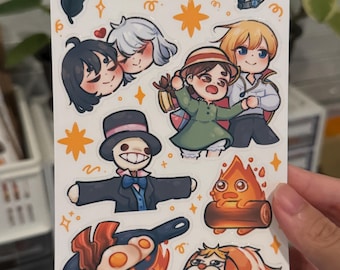 Howl, Sophie & Friends Sticker Sheet - Cute Anime Couple, Calcifer Stickers | Kawaii Bujo Decor, Journals, Planners, Scrapbooking Stationery