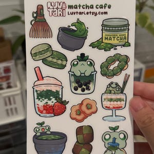 Matcha Cafe Sticker Sheet - Matcha Lover, Matcha Drinks, Matcha Desserts | Kawaii Bujo Decor, Journals, Planners, Scrapbooking Stationery
