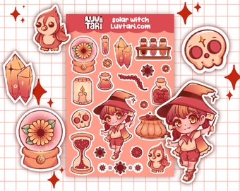 Solar Sun Witch Planner Sticker Sheet - Cute Witch Girl Stickers  | Kawaii Bujo Decor, Journals, Planners, Scrapbooking Stationery, Magical