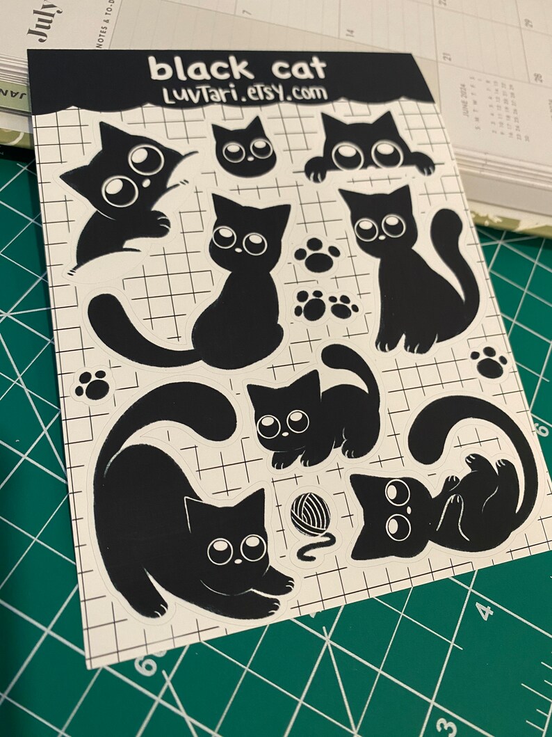 Cute Black Cat Sticker Sheet Journal Stickers, Scrapbook Sticker ...