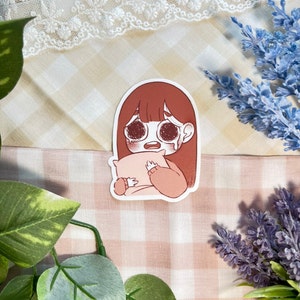 Adesivo de menina triste | Adesivo decalque para laptop, adesivo de vinil recortado, adesivo brilhante à prova d'água, humor kawaii, menina chorando, adesivo assustado