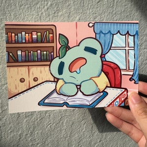 Impressão de arte de estudante privado de sono | Impressão de arte de 5" x 7" Ilustração completa, impressão em papel fotográfico fosco, sapo fofo, arte relacionável, vida estudantil