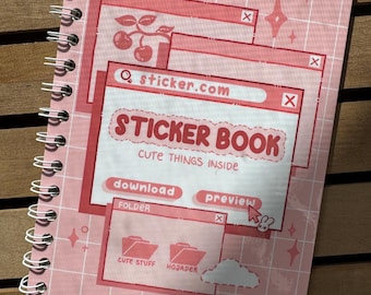 Libro de pegatinas reutilizables con estética de internet rosa - Estilo Y2K / 50 páginas, tamaño A5 (14,8 x 21,8 cm), almacenamiento de pegatinas reutilizables de papelería