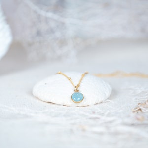 Minimalist Natural Aquamarine Gemstone Pendant Necklace - Suspended on 14K Gold Filled Satellite Chain