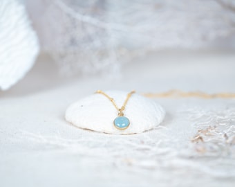 Minimalist Natural Aquamarine Gemstone Pendant Necklace - Suspended on 14K Gold Filled Satellite Chain
