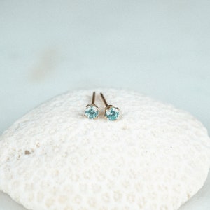 14k Gold Filled Aquamarine Gemstone Dainty Stud Earrings