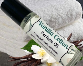 Vanilla Cotton Perfume Oil Roll On, Coconut Oil Fragrance (10 ml)