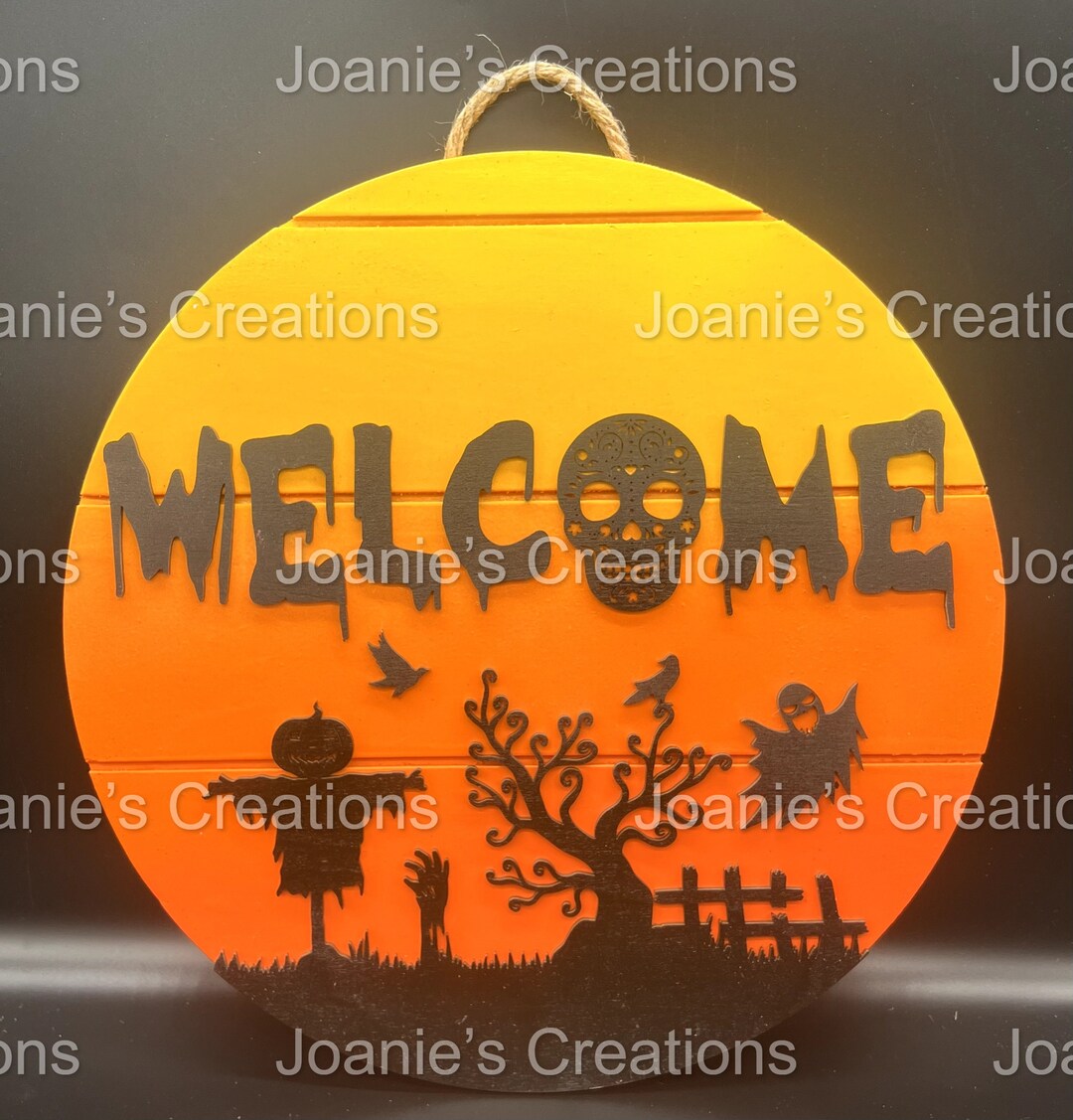 Welcome Halloween Door Hanger Laser SVG File, Halloween, Skull, Horror ...
