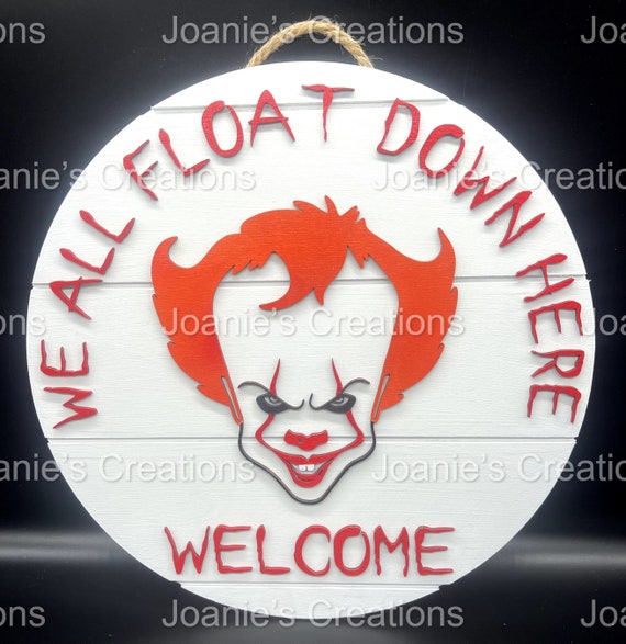 Pennywise Door Hanger Laser SVG  file, 3D Door Hanger, We all Float Down Here, Halloween, Horror Character, IT Halloween Door Hanger, clown