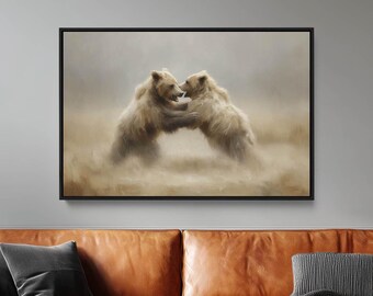 Grizzly Bear Painting: Rustic Cabin Decor | Fighting Bears