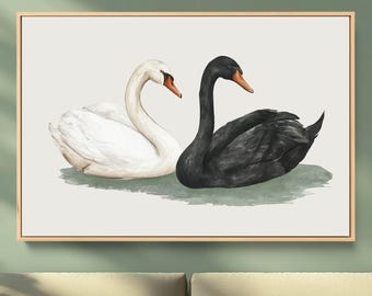 Swan Art Print: Calming Painting Framed, Modern Canvas Print | Swans