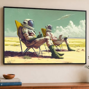 Astronaut Wall Art, Sci Fi Wall Art, Nerdy Home Decor, Framed Canvas Print | Aliens on Vacation