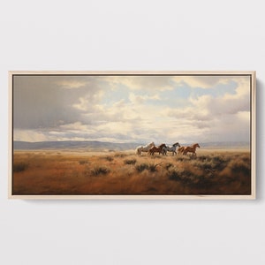 Wild Horses Painting on Canvas, Large Wall Art, Western Wall Decor, Rustic Country Landscape for Living Room, Farmhouse Wall Decor