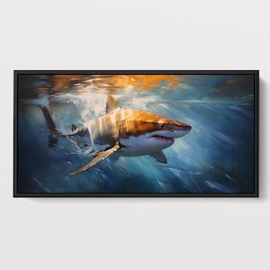 Canvas Wall Art - Large Shark Print, Nautical Wall Art, Great White Shark, Ocean Wall Art, Animal Print, Large Canvas Art