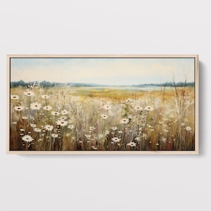 Wildflower Field Art Print: Rustic Landscape Canvas, Framed Option