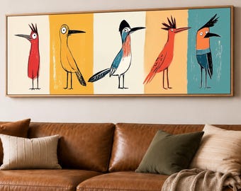 Roadrunner Print: Mid Century Modern Wall Art, Best Seller Wall Art, Framed Canvas Art | Colorful Birdies