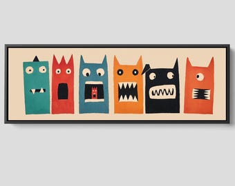 Abstract Monsters Pop Art: Framed Wall Art, Canvas Print, Mid Century Art | Scary Monsters