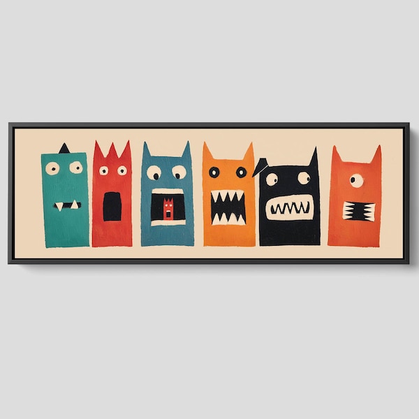 Abstract Monsters Pop Art: Framed Wall Art, Canvas Print, Mid Century Art | Scary Monsters