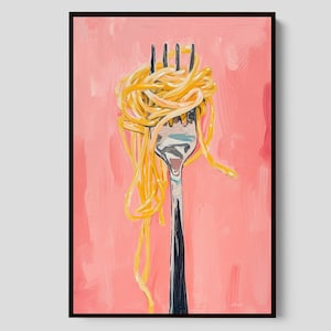 Kunstdruck mit Spaghettigabel: Moderne Küchenwanddekoration
