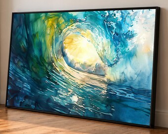 Ocean Wall Art, Watercolor Painting, Gift for Surfer, Framed Canvas Print | Watercolor Surf