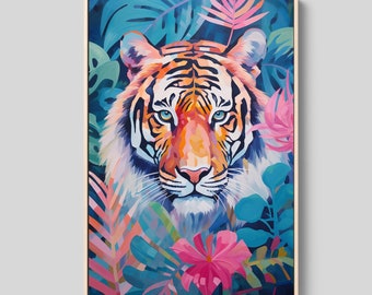 Tiger Art Print: Maximalist Boho Framed Canvas Wall Art