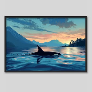 Orca Painting: Pacific Northwest Landscape, Whale Art, Framed Canvas Print