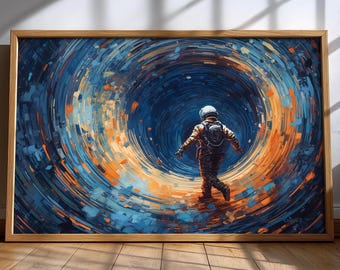 Astronaut Wall Art, Abstract Wall Art, Nerdy Home Decor, Framed Canvas Print | Happy Astronaut