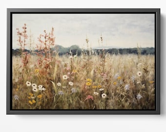 Prairie Landscape Oil Painting: Vintage Framed Canvas Art (24x36)
