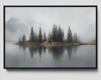 Groot berglandschap: Vintage canvasprint | Mistig meer