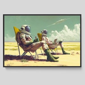 Canvas Wall Art Space Art - Aliens on Vacation, Astronaut Print, Canvas Print, Gift for Him, Large Wall Decor