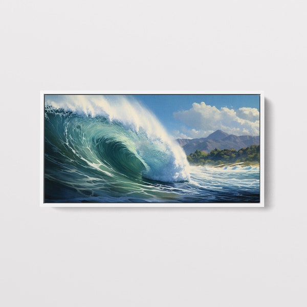 Large Canvas Art, Surfing Wall Art, Coastal Painting, Gift for Surfer, Panoramic Landscape