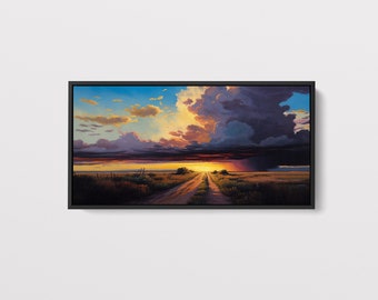 Texas Sunset Wall Art Living Room, Canvas Wall Art, Colorful Wall Art, Living Room Wall Art, Prairie Painting