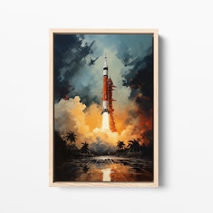 Saturn V Rocket Print, NASA Art Print, Canvas Wall Art, Space Decor, Cool Artwork, Gift for Him, Large Wall Decor