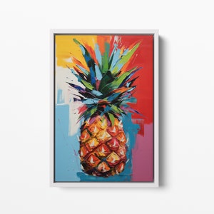 Pineapple Painting: Colorful Tropical Kitchen Art, Framed Canvas Print