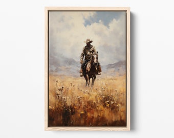 Cowboy Art Print Western Wall Art, Cowboy Art, Canvas Wall Art, Farmhouse Wall Decor, Horse Print, Large Wall Art