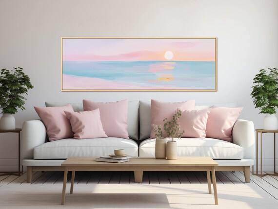 Pastel Sunset Print: Coastal Canvas Art, 20x60 Watercolor Painting