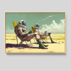 Aliens on Vacation Canvas Wall Art, Space Art, Astronaut Print, Canvas Print, Gift for Him, Large Wall Decor