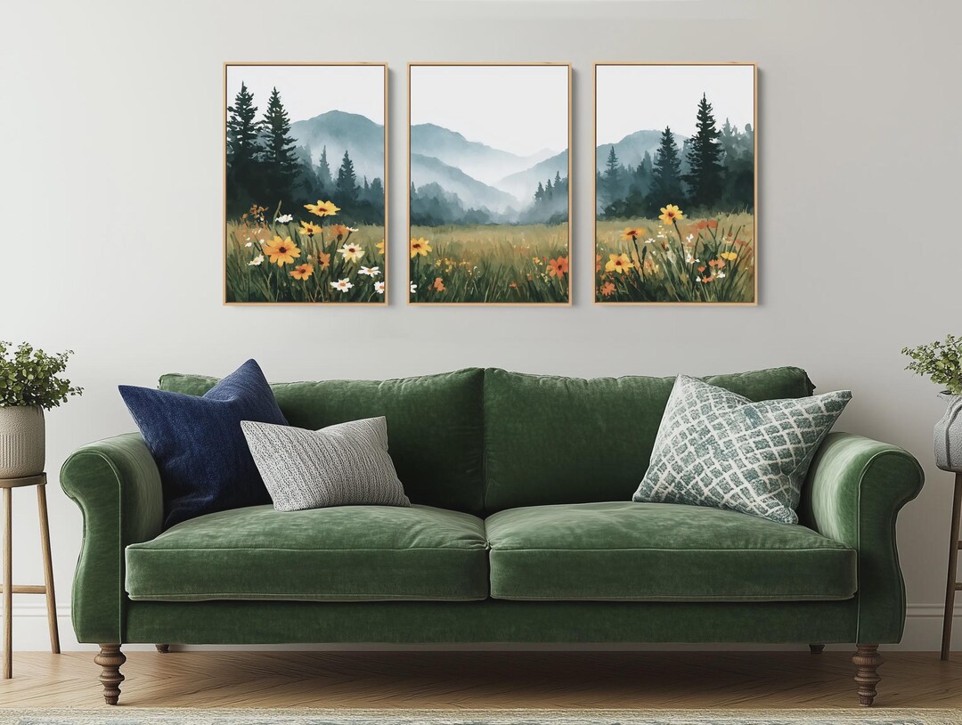 Wildflower Mountain Wall Art Set: Set of 3 Floral Landscape Prints - Etsy