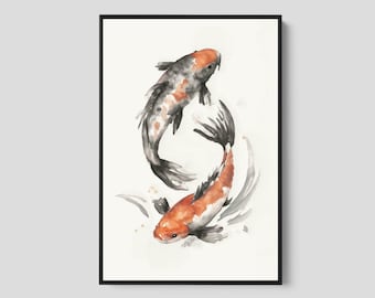 Japanese Wall Art: Koi Fish Print, Framed Artwork, Watercolor Painting | Koi Fish