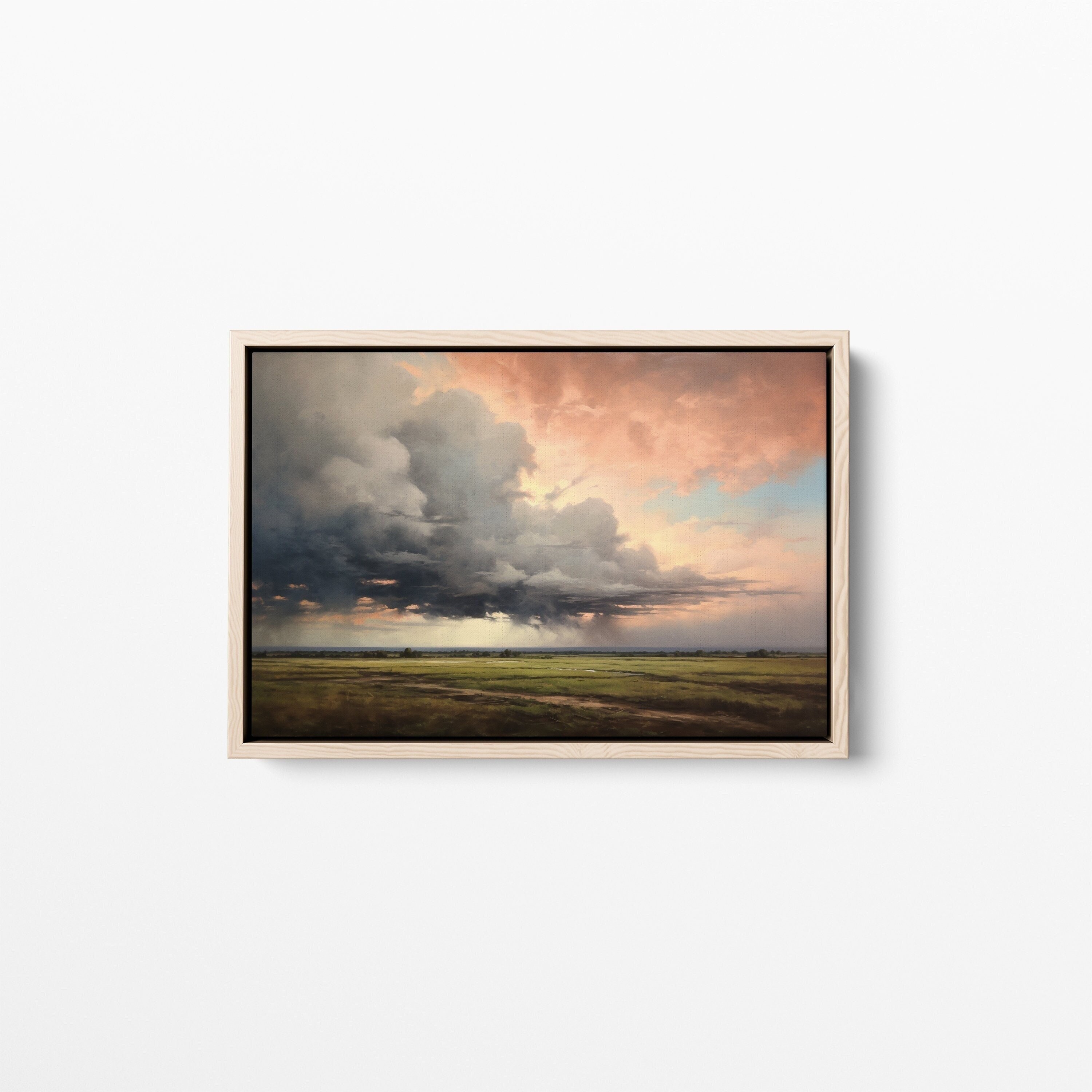 Canvas Wall Art - Prairie Storm Landscape Art, Vintage Oil Painting, Large Framed Canvas, 24x36 Framed Art
