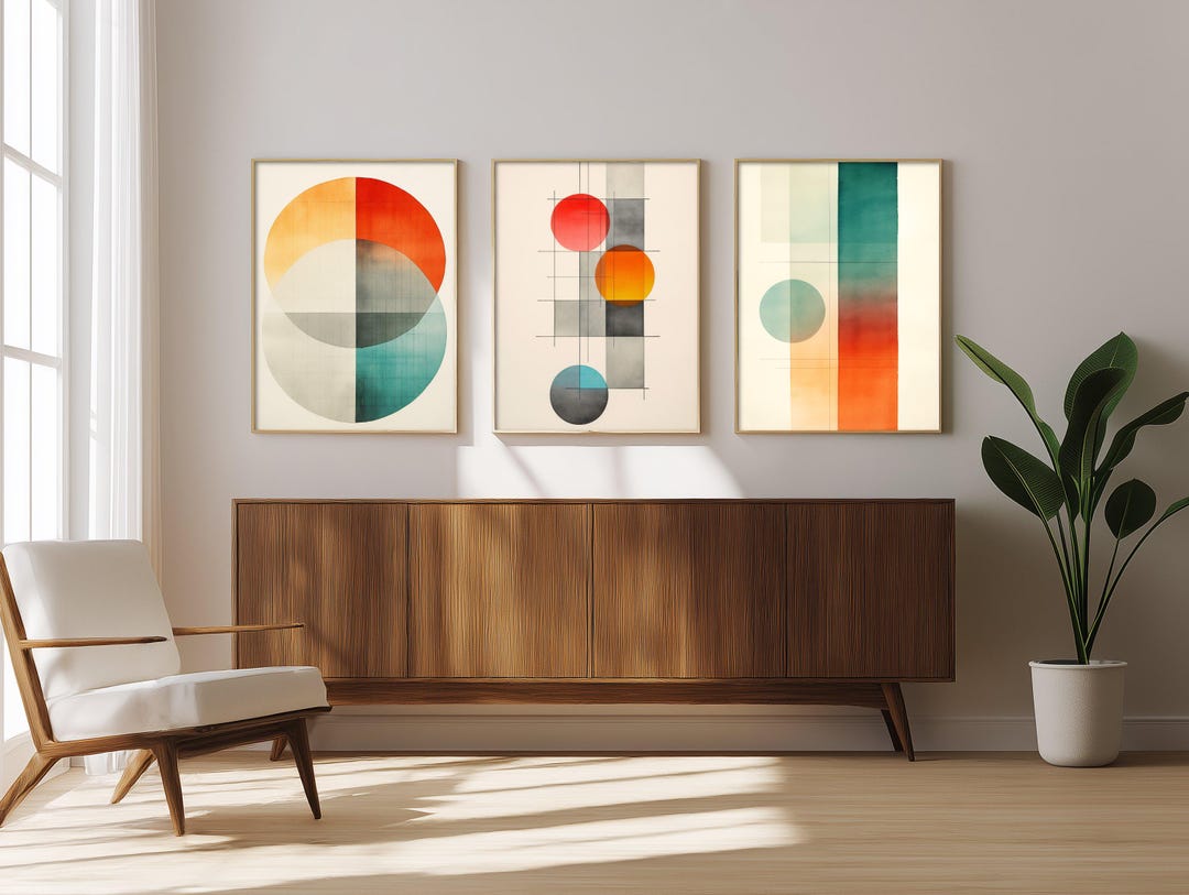 Mid Century Modern Abstract Canvas Print Set: Geometric Wall Art - Etsy
