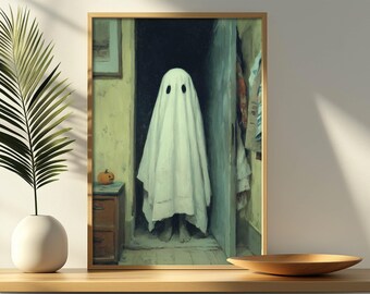 Vintage Ghost Painting: Halloween Framed Wall Art