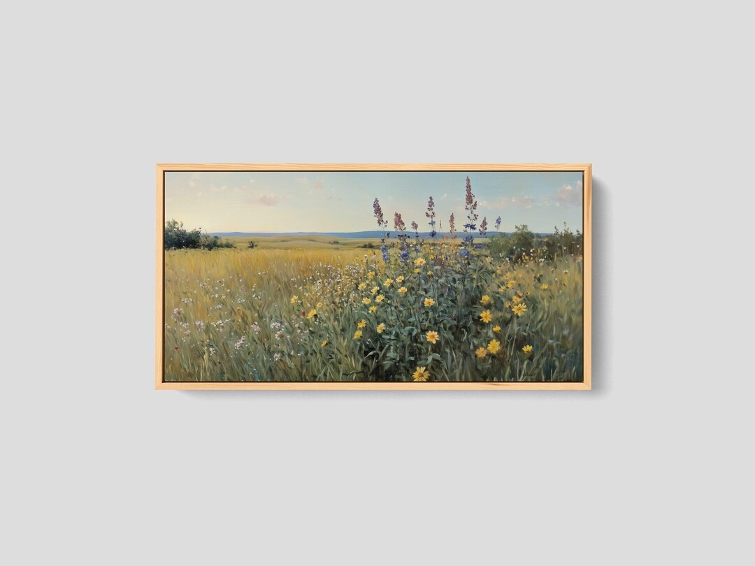 Wildflower Framed Wall Art: Landscape Painting, Large Canvas Print of a ...