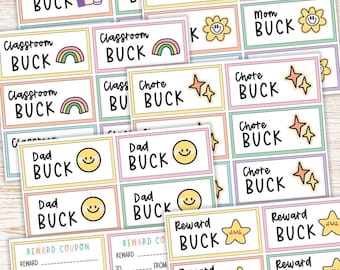 Mom Buck, Reward Coupon, Dad Buck, Prize Store List, Earn Allowance Posters, Chore System, Teen Responsibility, Kids Good Behavior Incentive