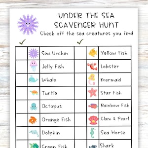 Ocean Animal Scavenger Hunt, Under the Sea Birthday Party Activity, Homeschool Resource, Classroom Party Game, Includes Cut Outs & Checklist