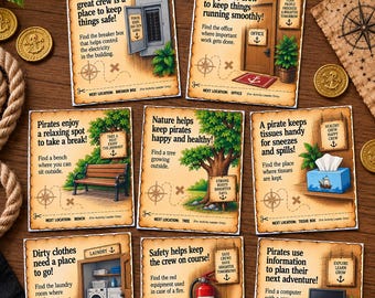 Pirate Scavenger Hunt, Follow the Clues to the Hidden Treasure, Birthday Party Activity for Kids, Classroom or Office Halloween Party Game