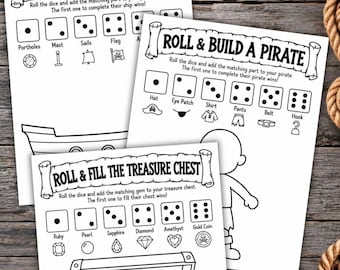 Pirate Dice Games: Roll and Race, Build an Image, Roll and Pass the Parcel Prize, Birthday Party for Kids or Recreation for Seniors