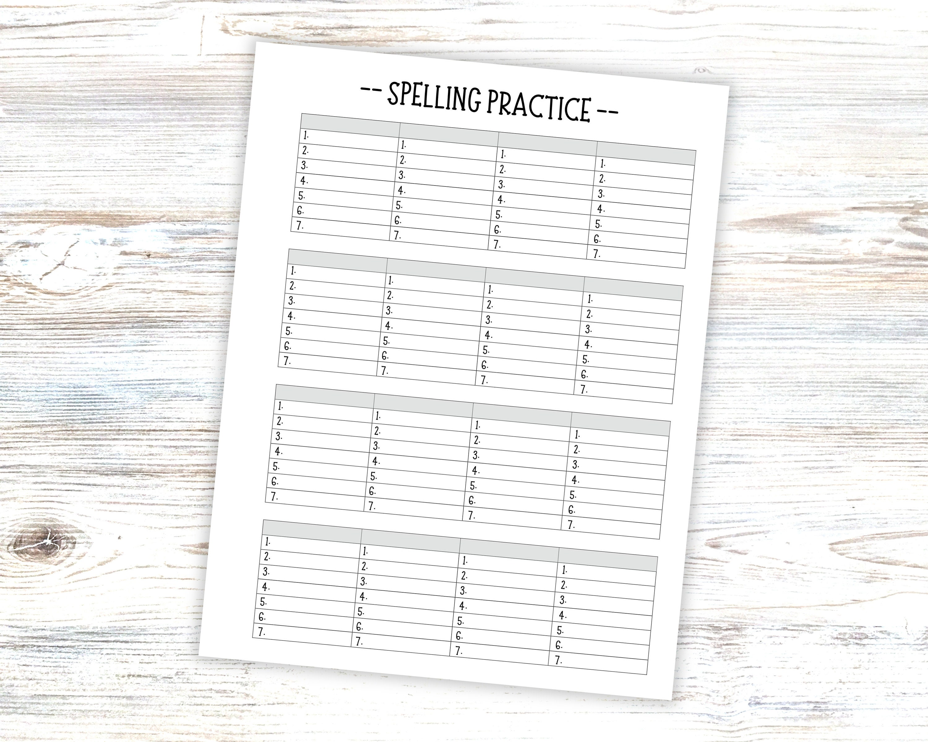 Spelling Practice Worksheet for Homework at Home Practice Spelling List ...
